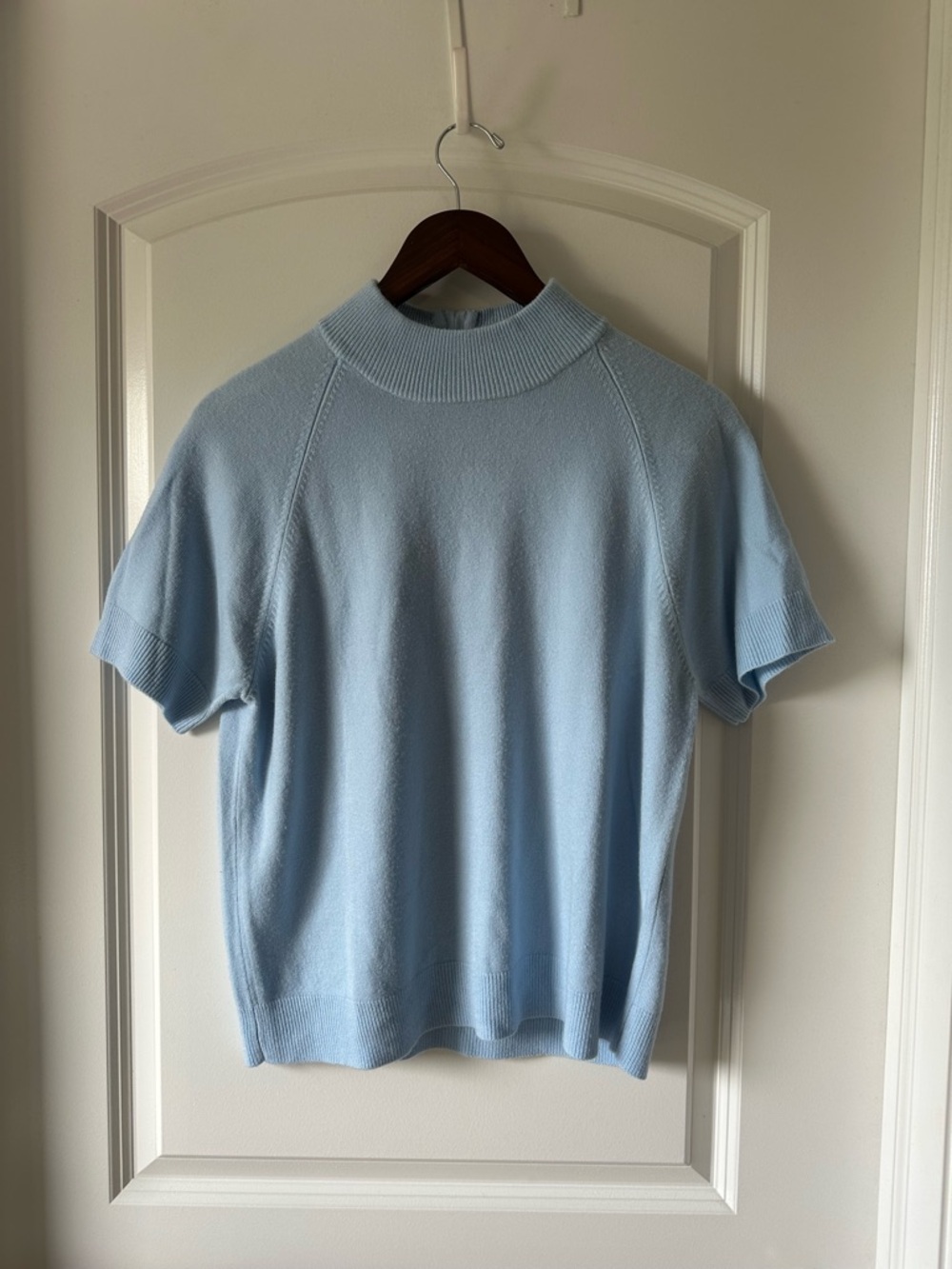 Women's Light Blue Short-Sleeve Turtleneck Sweater